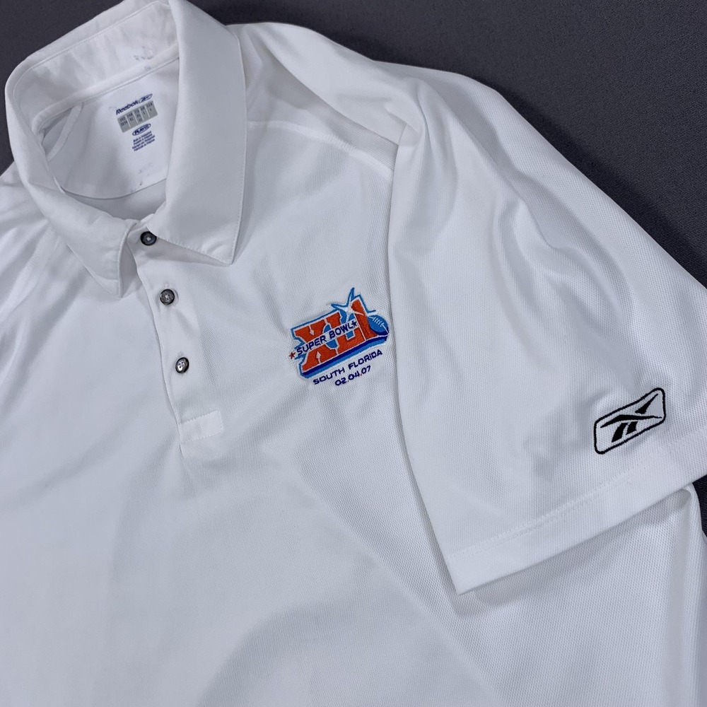 Super Bowl XLI Shirt Polo Mens LG White NFL Football‎ South Florida Reebok 2007